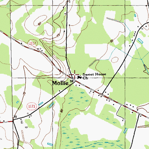 Topographic Map of Mollie, NC