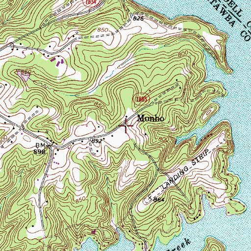 Topographic Map of Monbo, NC
