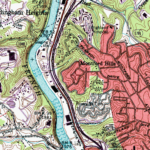 Topographic Map of Montford Hills, NC