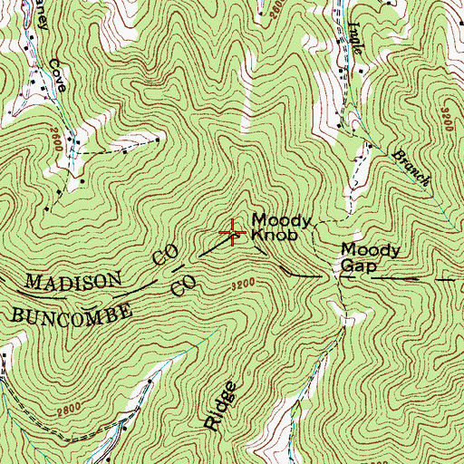 Topographic Map of Moody Knob, NC