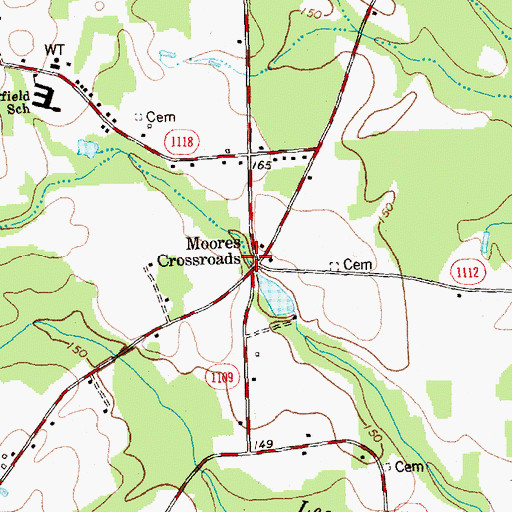 Topographic Map of Moores Crossroads, NC