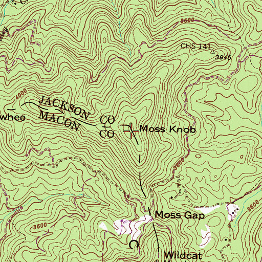 Topographic Map of Moss Knob, NC
