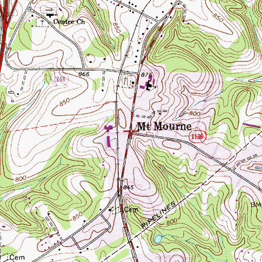 Topographic Map of Mount Mourne, NC