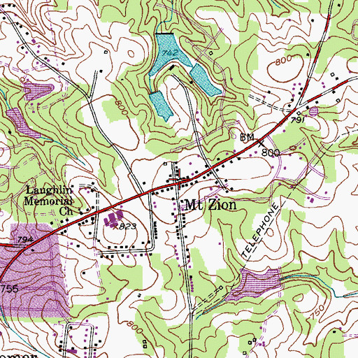 Topographic Map of Mount Zion, NC