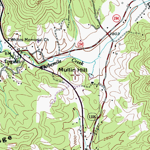 Topographic Map of Mullin Hill, NC