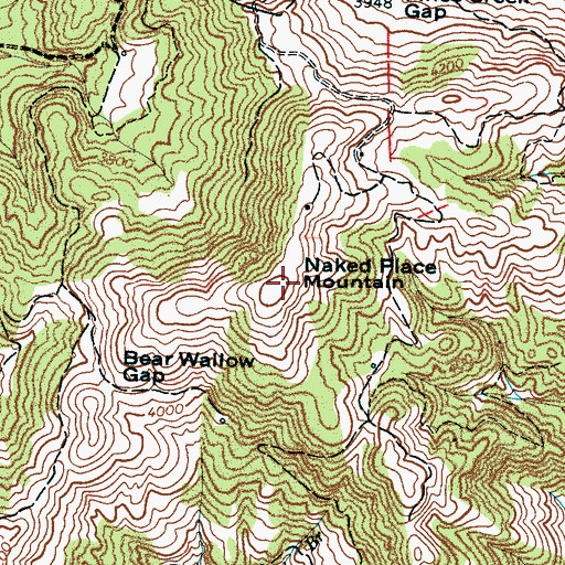 Topographic Map of Naked Place Mountain, NC