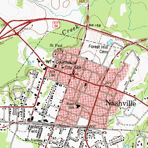 Topographic Map of Nashville, NC