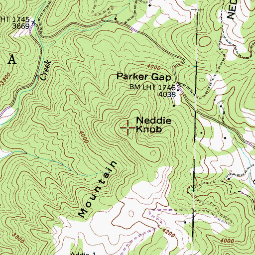 Topographic Map of Neddie Knob, NC