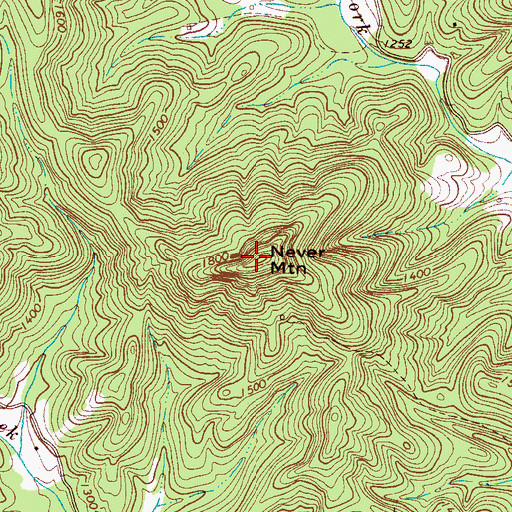 Topographic Map of Never Mountain, NC