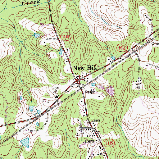 Topographic Map of New Hill, NC