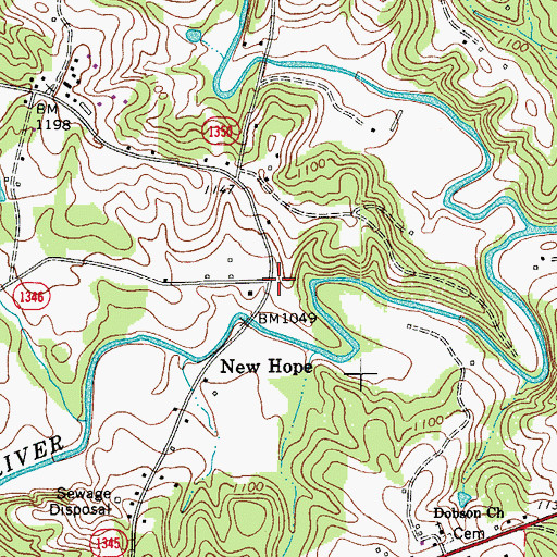 Topographic Map of New Hope, NC