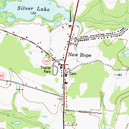 Topographic Map of New Hope, NC