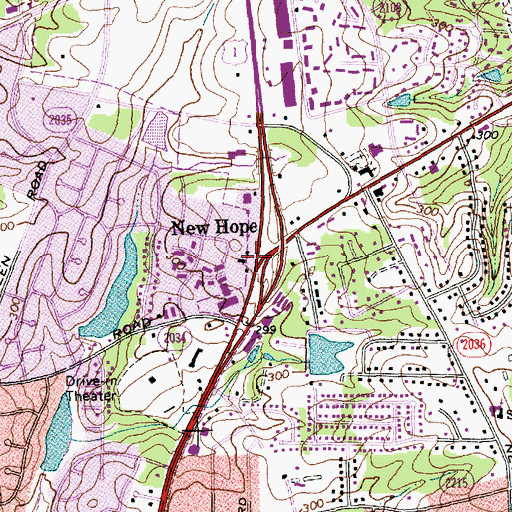 Topographic Map of New Hope, NC