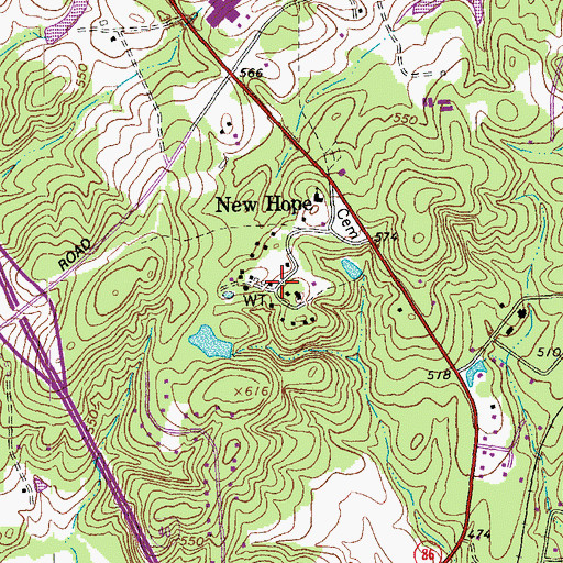 Topographic Map of New Hope, NC