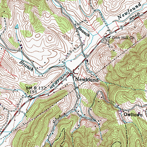 Topographic Map of Newfound, NC