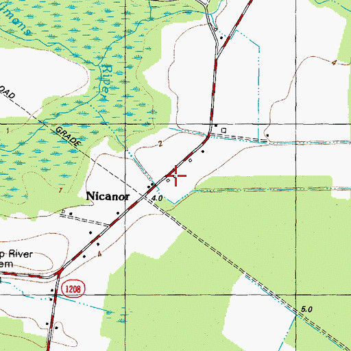 Topographic Map of Nicanor, NC