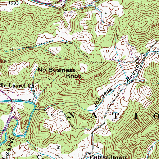 Topographic Map of No Business Knob, NC