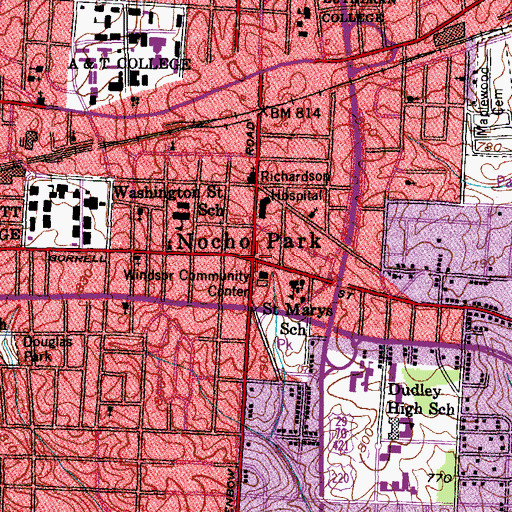 Topographic Map of Nocho Park, NC