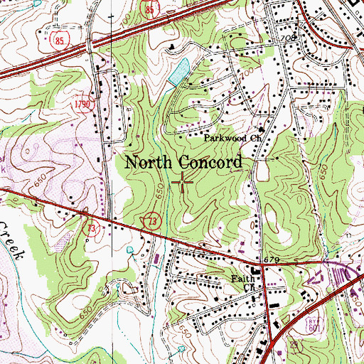 Topographic Map of North Concord, NC