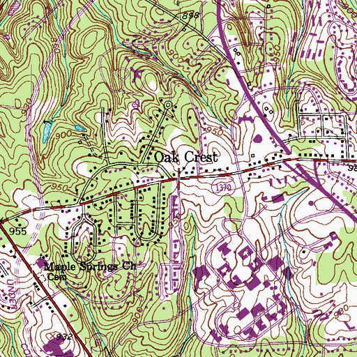 Topographic Map of Oak Crest, NC
