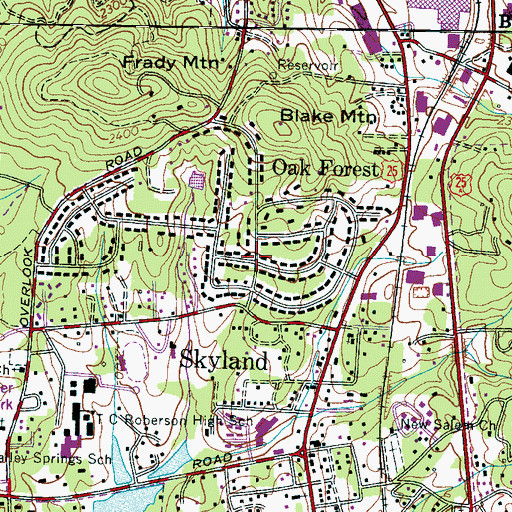 Topographic Map of Oak Forest, NC