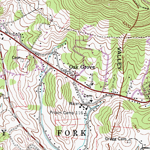Topographic Map of Oak Grove, NC