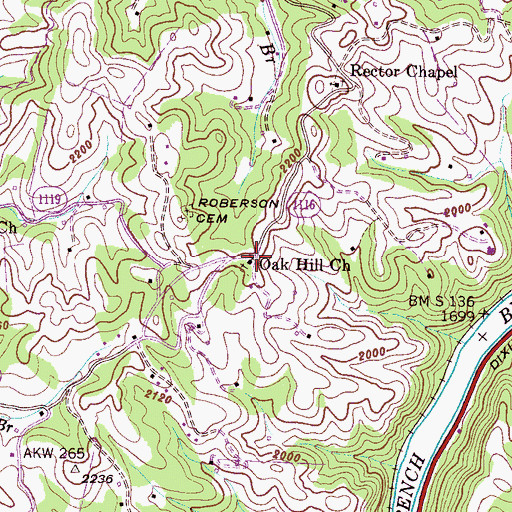 Topographic Map of Oak Hill Church, NC
