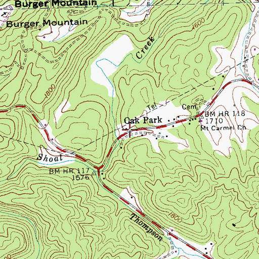 Topographic Map of Oak Park, NC