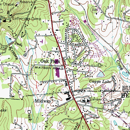 Topographic Map of Oak Park, NC