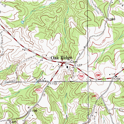 Topographic Map of Oak Ridge, NC