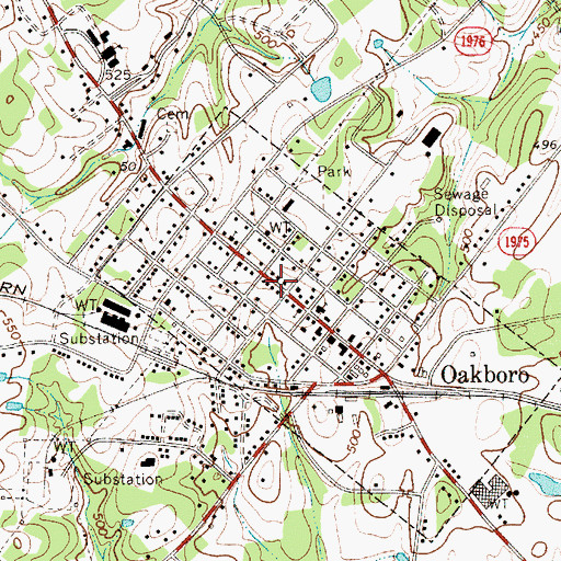 Topographic Map of Oakboro, NC