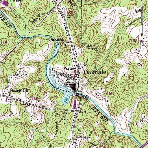 Topographic Map of Oakdale, NC