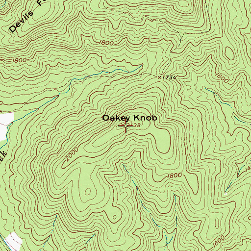 Topographic Map of Oakey Knob, NC