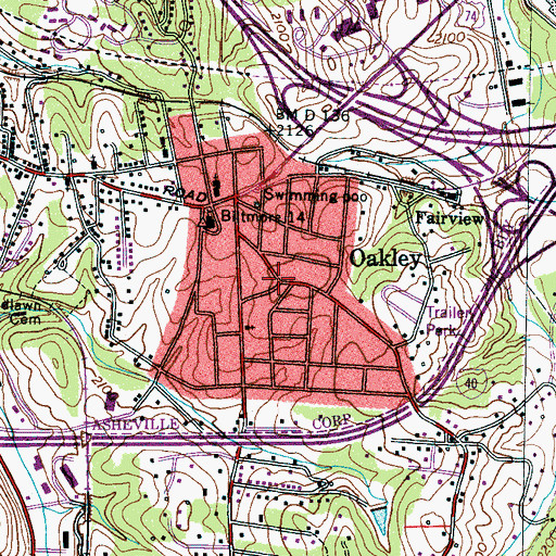 Topographic Map of Oakley, NC