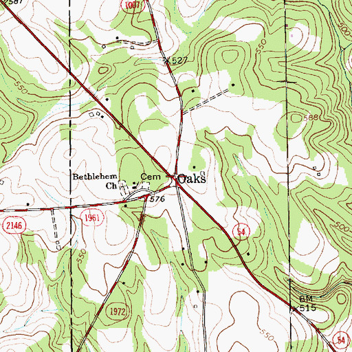 Topographic Map of Oaks, NC