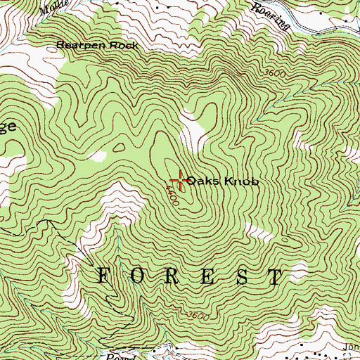 Topographic Map of Oaks Knob, NC