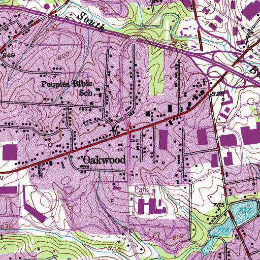 Topographic Map of Oakwood, NC