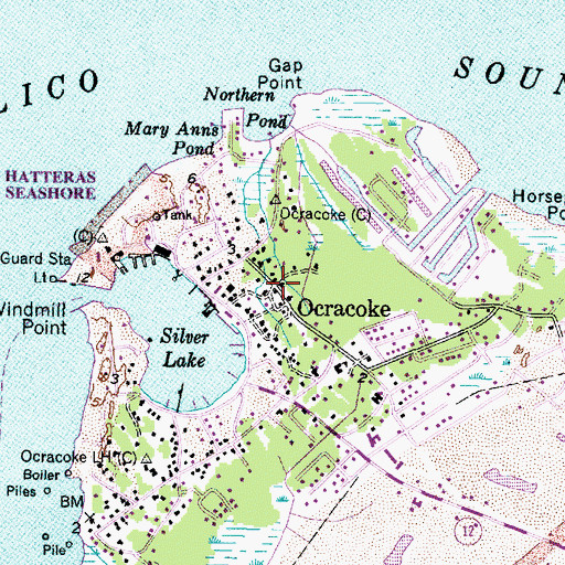 Topographic Map of Ocracoke, NC