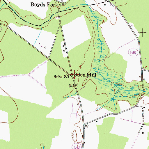 Topographic Map of Oden Mill, NC