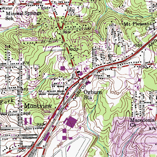 Topographic Map of Ogburn Station, NC