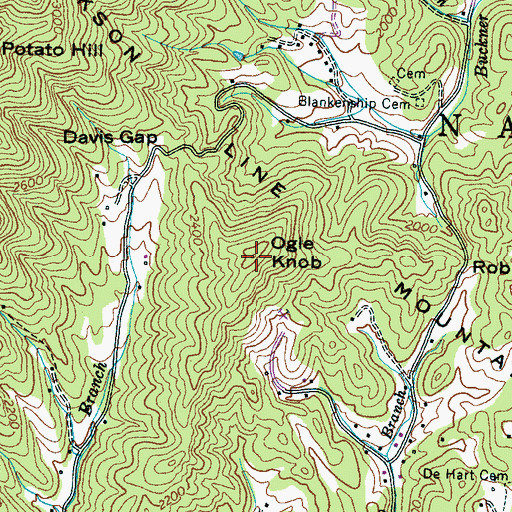 Topographic Map of Ogle Knob, NC