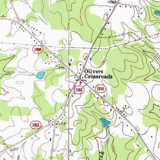 Topographic Map of Olivers Crossroads, NC