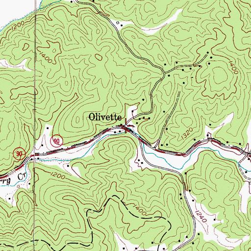 Topographic Map of Olivette, NC
