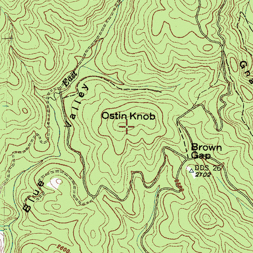 Topographic Map of Ostin Knob, NC