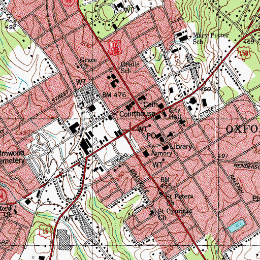 Topographic Map of Oxford, NC