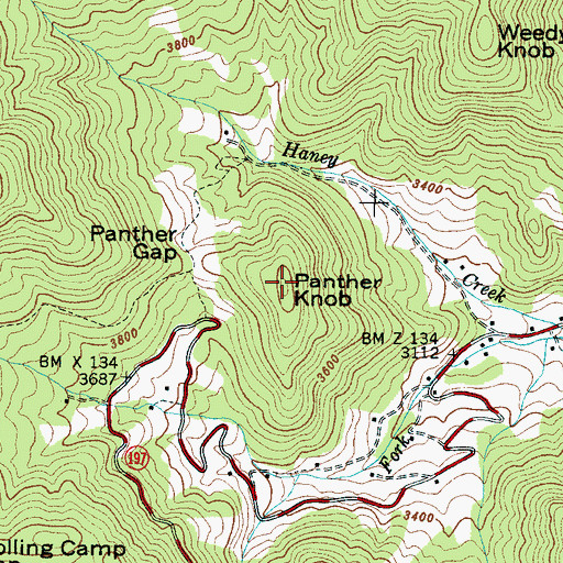 Topographic Map of Panther Knob, NC