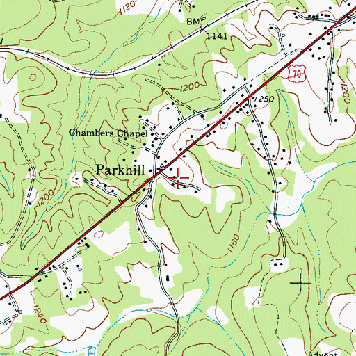 Topographic Map of Parkhill, NC