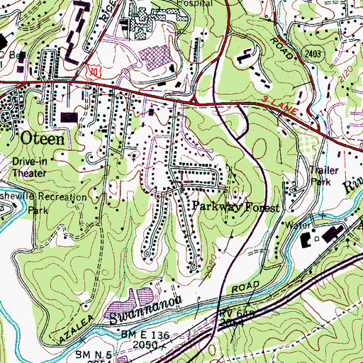 Topographic Map of Parkway Forest, NC