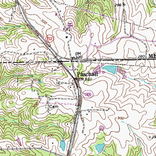 Topographic Map of Paschall, NC