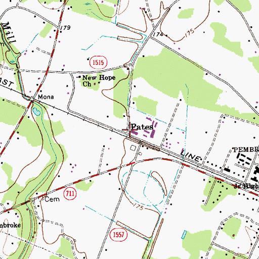 Topographic Map of Pates, NC